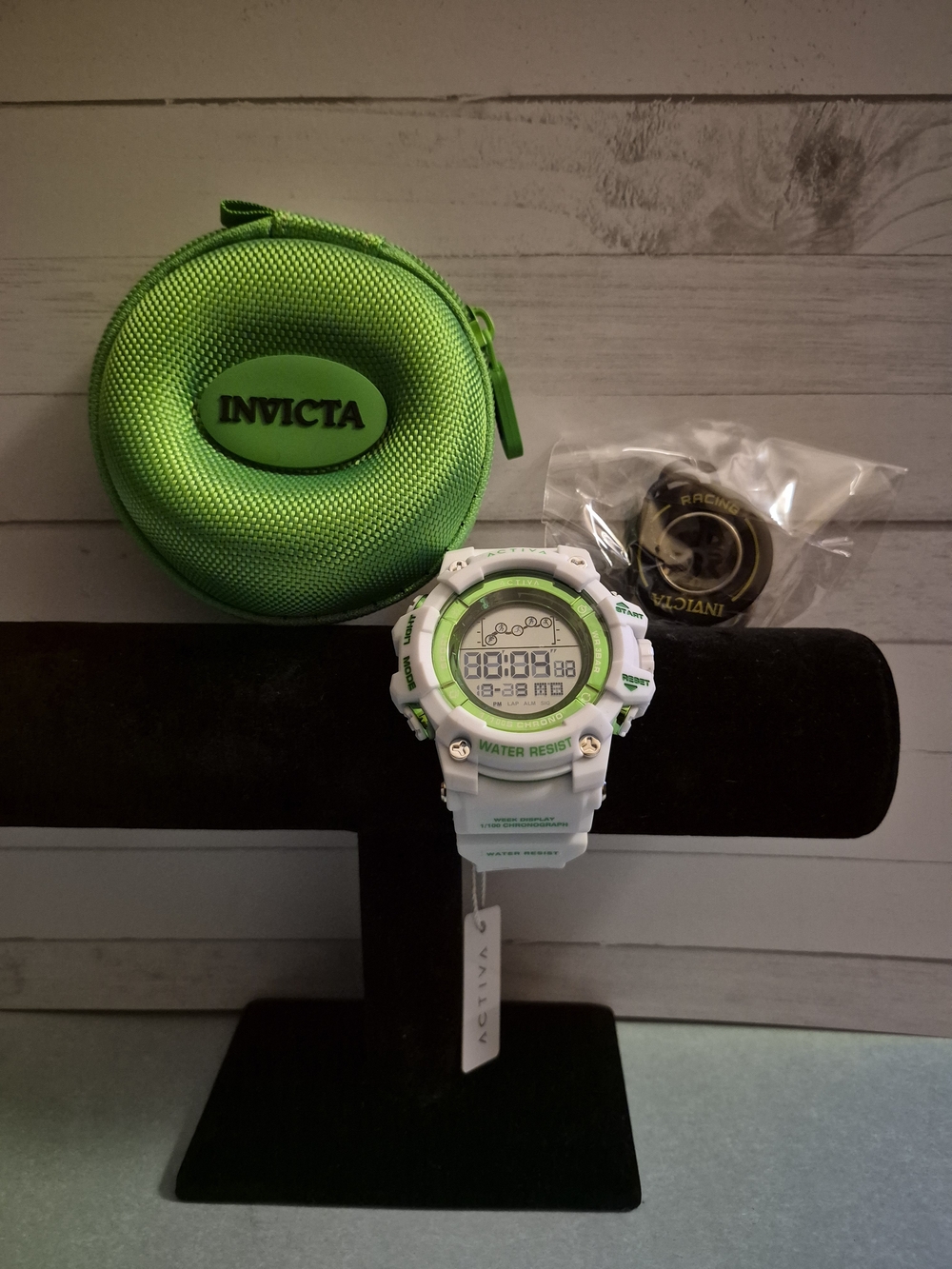 Invicta White and Green Digital Sport Watch with Green Zip Case